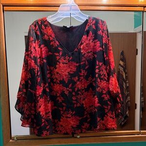 Sara Michelle Red and Black Floral Blouse